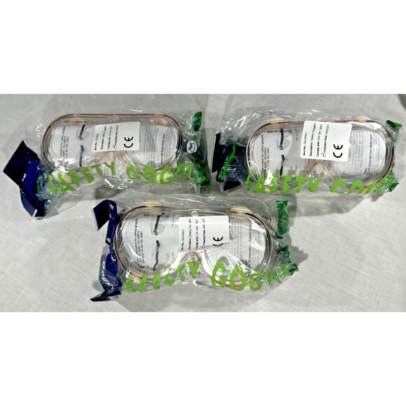 LOT OF 3 PAIRS Safety Googles - Over Glasses - Adjustable Elastic- CE EN166- NEW - Picture 2 of 13